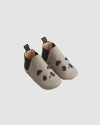 Chaussons Panda Liewood en cuir gris pour bébé – Semelle souple antidérapante