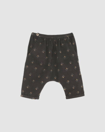 Sarouel bébé Emile et Ida en velours bleu imprimé jonquilles, doublé coton