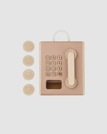 Téléphone Public Rufus Liewood – Tuscany Rose – jouet en bois avec combiné et pièces à insérer