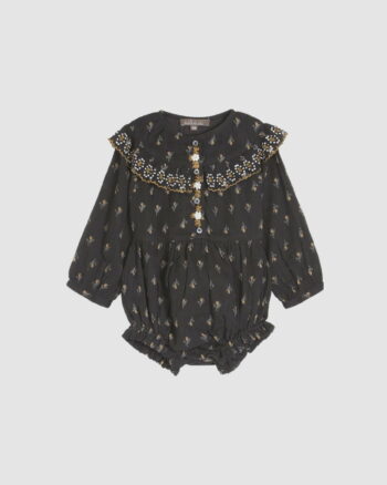 Combibloomer bébé Emile et Ida imprimé jonquille – col volanté brodé – coton bleu marine