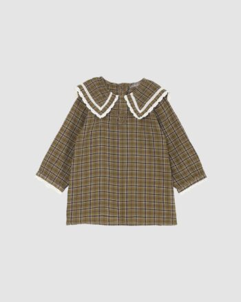 Robe bébé Emile et Ida à carreaux écorce avec col marin brodé et dentelle