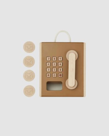 Téléphone Public Rufus Liewood – Golden Caramel – jouet en bois avec pièces à insérer