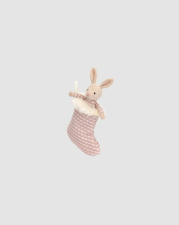 Peluche lapin Jellycat Shimmer Stocking Bunny avec bas rose scintillant