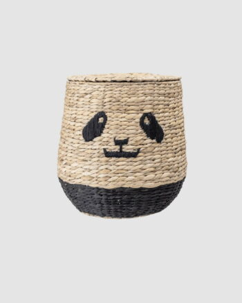 Panier de rangement Bloomingville Mini en jacinthe d’eau motif panda, pratique pour jouets et chambre d’enfant