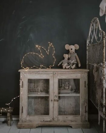 Lampe Lapin Or Lights and Dreams en fil de fer avec guirlande LED blanc chaud