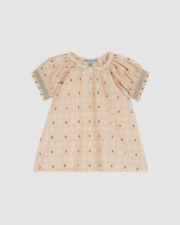 Robe enfant Émile et Ida en coton à carreaux et fleurs roses