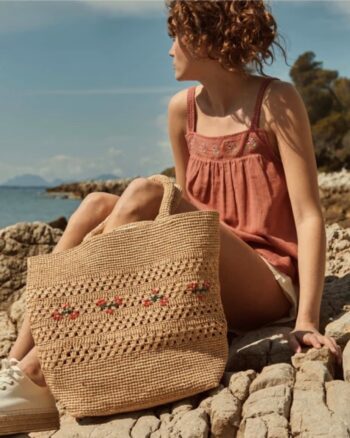 Panier - Raphia - Fleurs rouges - Émile et Ida