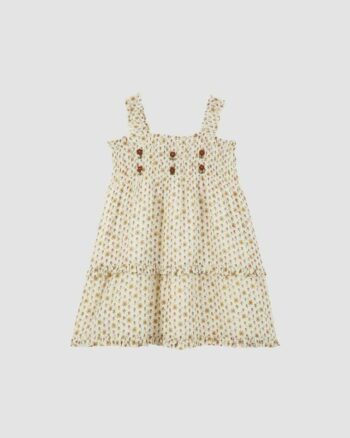 Robe enfant Émile et Ida en coton écru avec volants et broderies fleuries