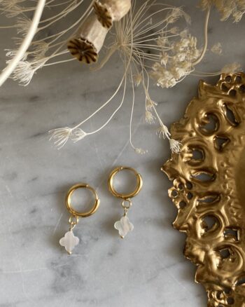 Boucles d'oreilles - Trèfle Blanc - Acier Inoxydable