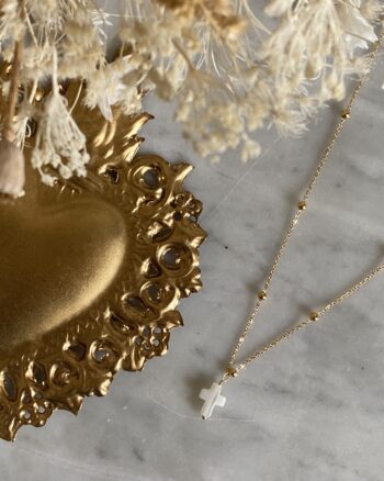 Collier - Croix Blanche - Acier Inoxydable