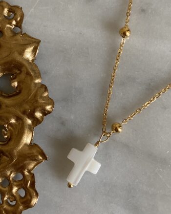 Collier - Croix Blanche - Acier Inoxydable