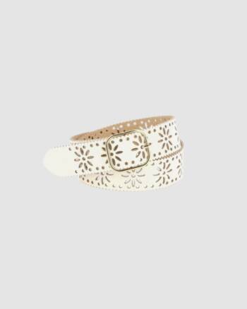 Ceinture crème en cuir ajouré avec boucle dorée – Herbert Frère Sœur