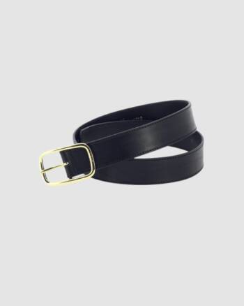 Ceinture noire en cuir lisse avec boucle dorée rectangulaire – Herbert Frère Sœur