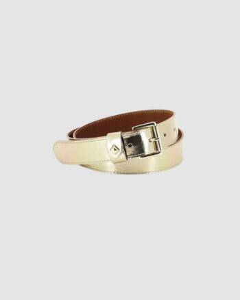 Ceinture dorée en cuir laminé avec boucle large brillante – Herbert Frère Sœur