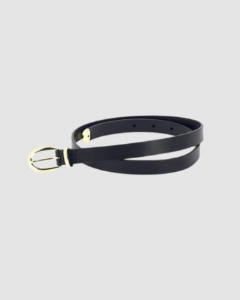 Ceinture fine noire en cuir de vachette avec boucle dorée ovale – Herbert Frère Sœur