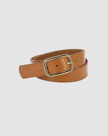 Ceinture camel en cuir lisse avec boucle dorée rectangulaire – Herbert Frère Sœur