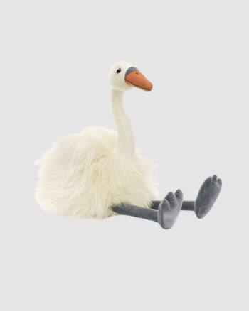 Evelyn Swan Jellycat, peluche cygne crème assise avec longues pattes