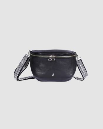 Sac Banane Craie en cuir noir avec bandoulière chevron et fermeture zippée