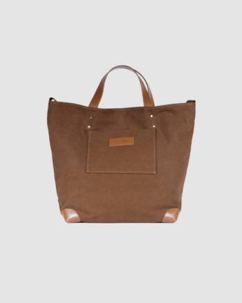 Grand Cabas en toile de coton bio chocolat avec détails en cuir Camel signé Craie Studio