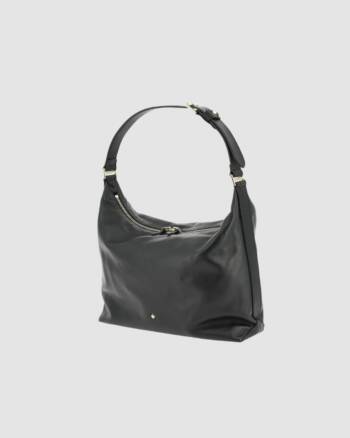 Sac Le Fred Turenne en cuir noir lisse signé Herbert Frère Sœur, avec anse courte ajustable camel et détail métallique doré