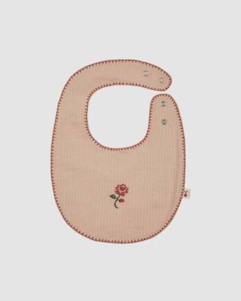 bavoir Emile et Ida rose poudré broderie fleur coton