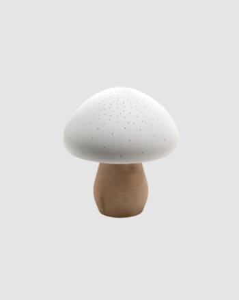 Lampe Champignon Blanc en bois et porcelaine Amadeus