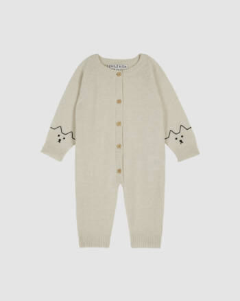 Combinaison bébé tricot écru avec chatons brodés – Emile et Ida