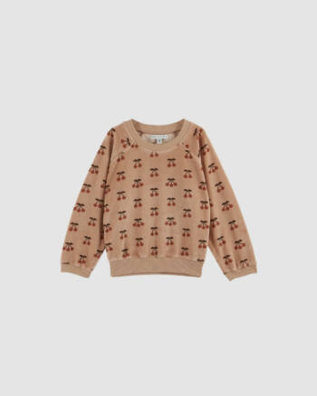 sweat Emile et Ida velours rose poudré cerises enfant