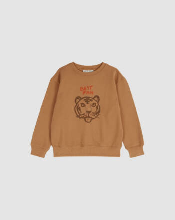 sweat Emile et Ida coton bio orange brun motif tigre enfant