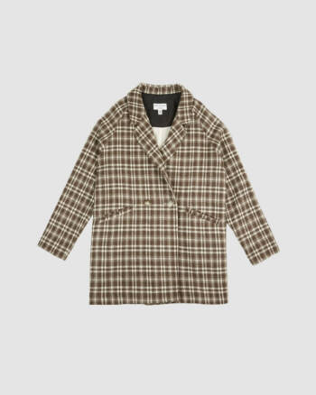 Manteau laine Emile et Ida femme à carreaux écru et chocolat