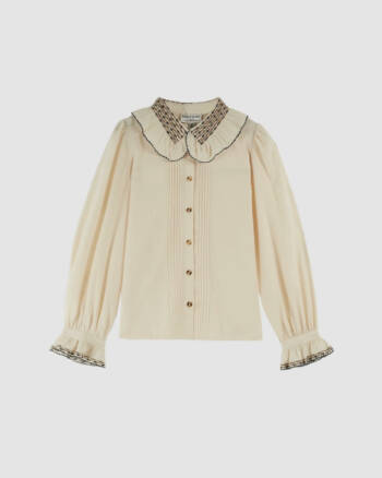 Chemise vintage col brodé Emile et Ida – Coton crème et broderies florales