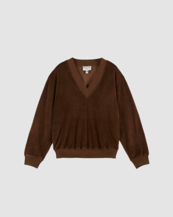 Sweat velours cacao Emile et Ida – Encolure en V et coton tout doux
