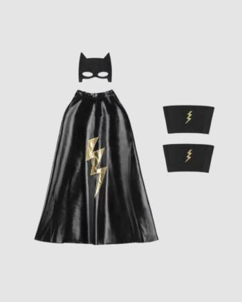 Kit Super Héros Noir avec cape, masque et manchettes – Déguisement Ratatam