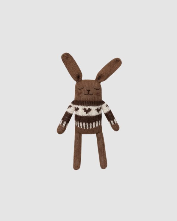 Doudou lapin - Pull jacquard mocha foncé - Main Sauvage