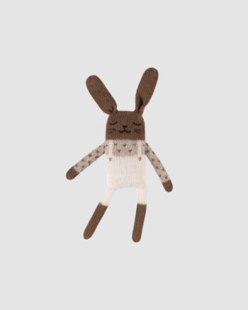 Doudou lapin en laine baby alpaga avec salopette écru – Main Sauvage