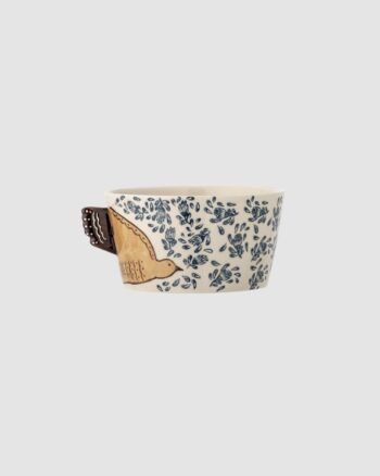 Bol Hezha Bloomingville en grès peint à la main motif oiseau bleu et brun