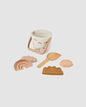Set de plage Gilma Liewood Dream Ecru en silicone avec seau, pelle et moules