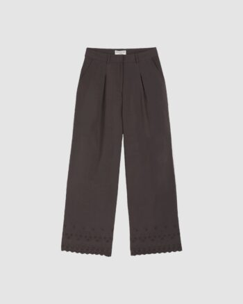 Pantalon palazzo en coton bitume avec broderie anglaise – Emile et Ida
