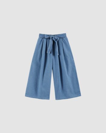 Pantalon en coton chambray bleu clair avec ceinture à nouer – Emile et Ida