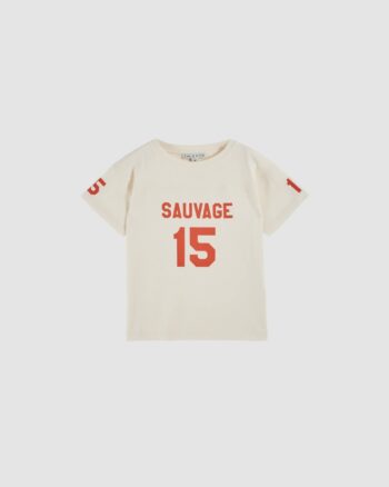 Tee-shirt Emile et Ida crème en coton bio imprimé Sauvage et numéro 15