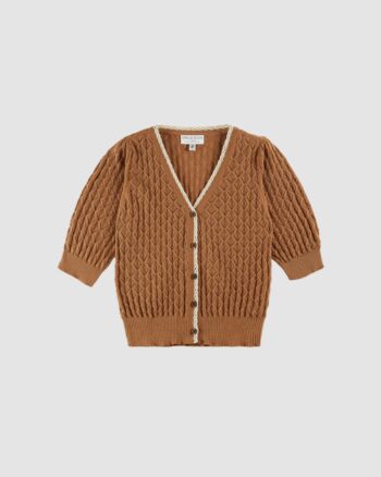 Cardigan ajouré en coton caramel à mailles fantaisie – Emile et Ida