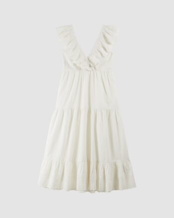 Robe longue blanche à volants en broderie anglaise – Emile et Ida
