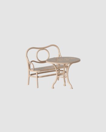 Table à café Maileg rose avec banc assorti pour souris