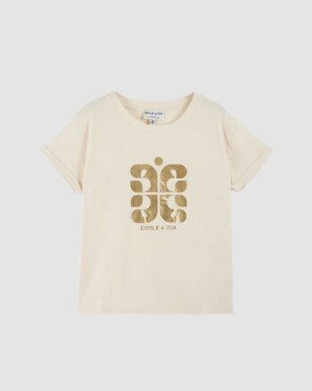 Tee-shirt crème en coton bio avec logo doré – Emile et Ida
