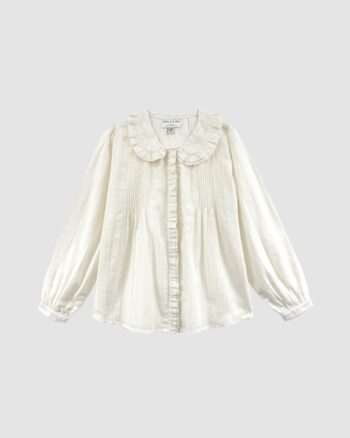 Blouse écrue à rayures lurex et col Claudine en dentelle – Emile et Ida