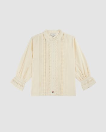 Blouse écrue brodée en seersucker avec dentelle – Emile et Ida