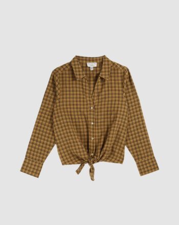 Chemise khadi à carreaux ocre et noirs à nouer – Emile et Ida