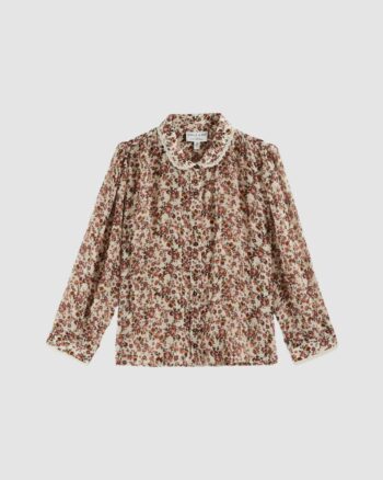 Blouse en coton créponné à fleurs roses avec col Claudine – Emile et Ida