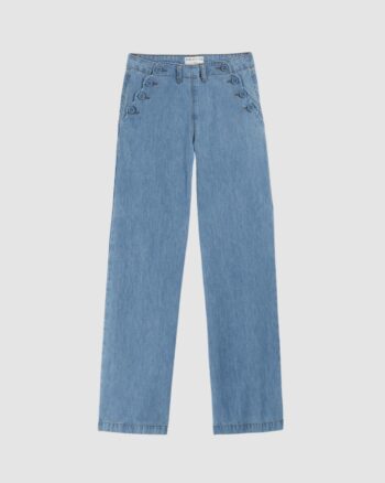 Pantalon pont en denim bleu à boutons festonnés – Emile et Ida