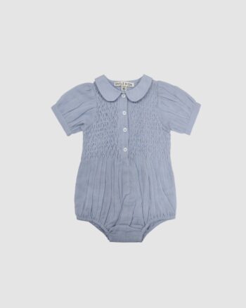Combibloomer en gaze de coton bleu pastel avec smocks ton sur ton – Emile et Ida